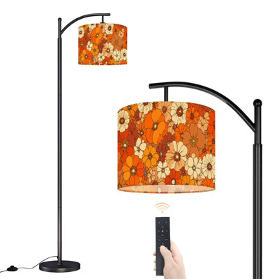 Lampe sur pied à arc avec abat-jour réglable Lampe sur pied vintage à motif floral bohémien 3 températures de couleur à intensité variable avec interrupteur au pied pour chambre à coucher