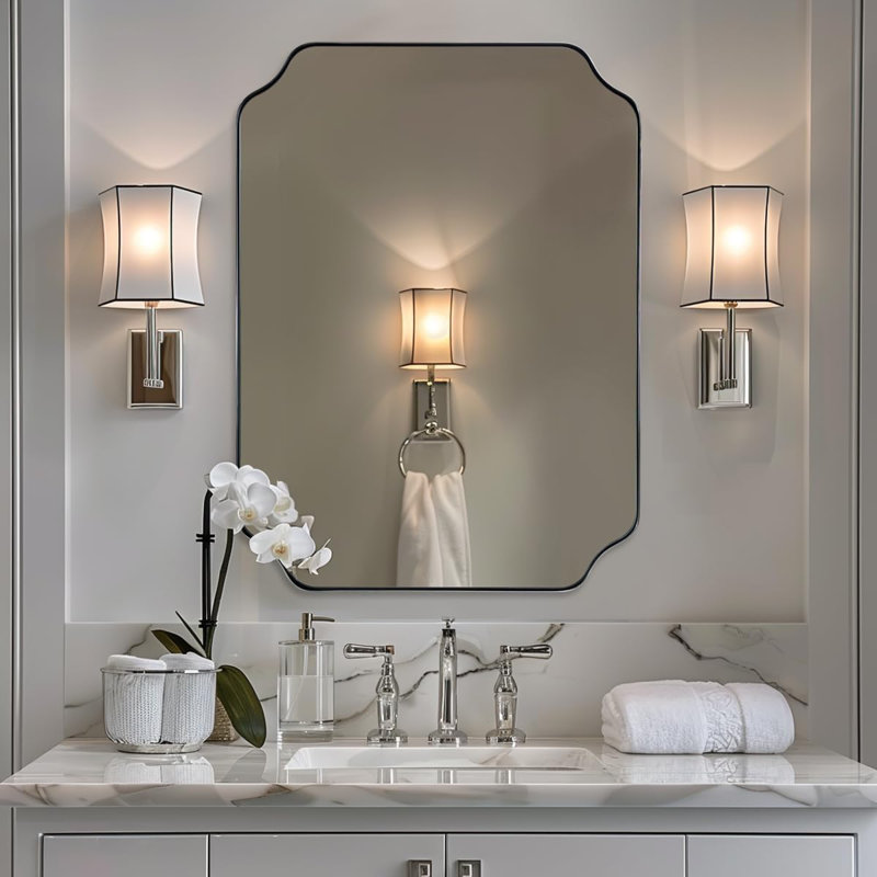 Miroir de salle de bain Modern Cadre en acier inoxydable, 30 po x 22 po, Chrome poli