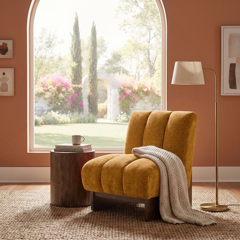 Fauteuil d'appoint moderne, fauteuil lounge rembourré avec base en bois massif, chaise d'appoint pour salon, Jaune