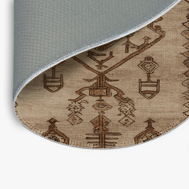 Tapis turc intérieur / extérieur beige, Rond 5 pi