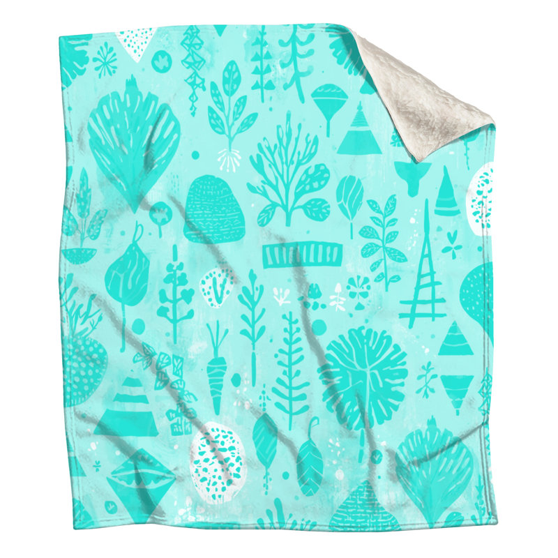 Couvertures noires à motifs botaniques, 50 po L x 60 po H, Vert clair / blanc 2