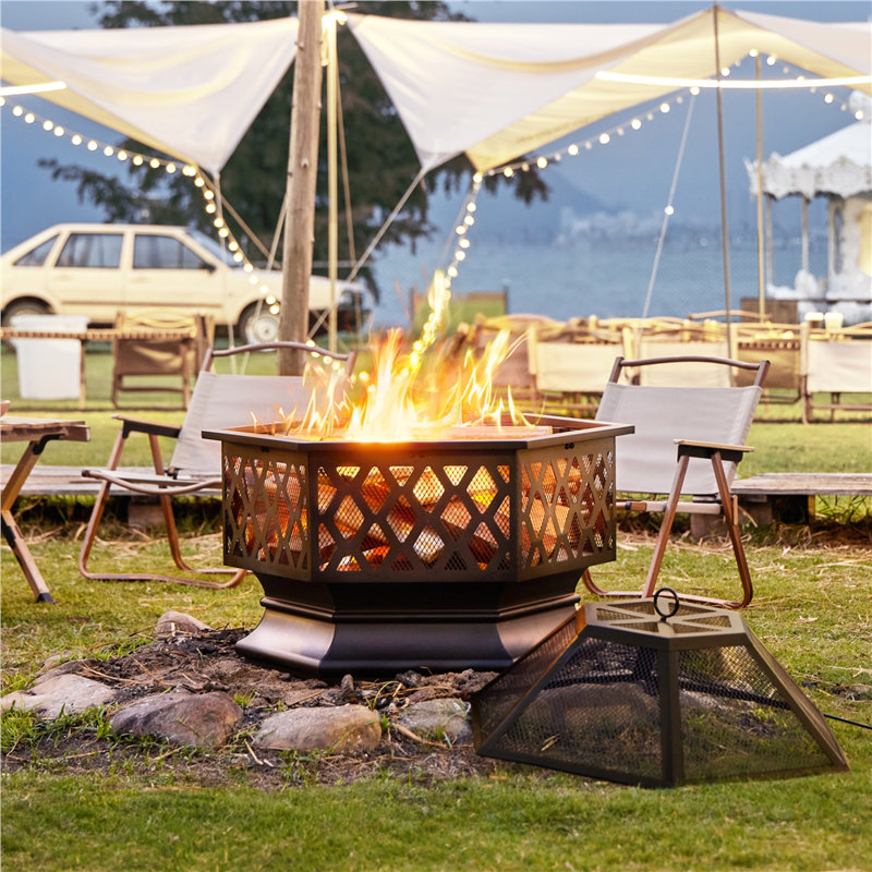 Hexagon Iron Wood Burning Smokeless Fire Pit, 66 cm L x 66 cm W x 60.5 cm H