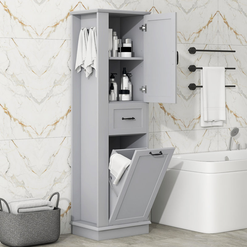 Modern Tall Storage Cabinet – Tilt-Out Compartment, Adjustable Shelves, 80LBS Capacity, Soft-Close Hinges, Aluminum Alloy Handles, Perfect For Bathroom & Home Organization