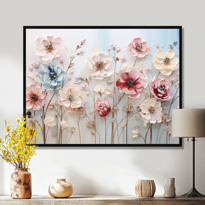 Art floral mural blanc et rose pour salon