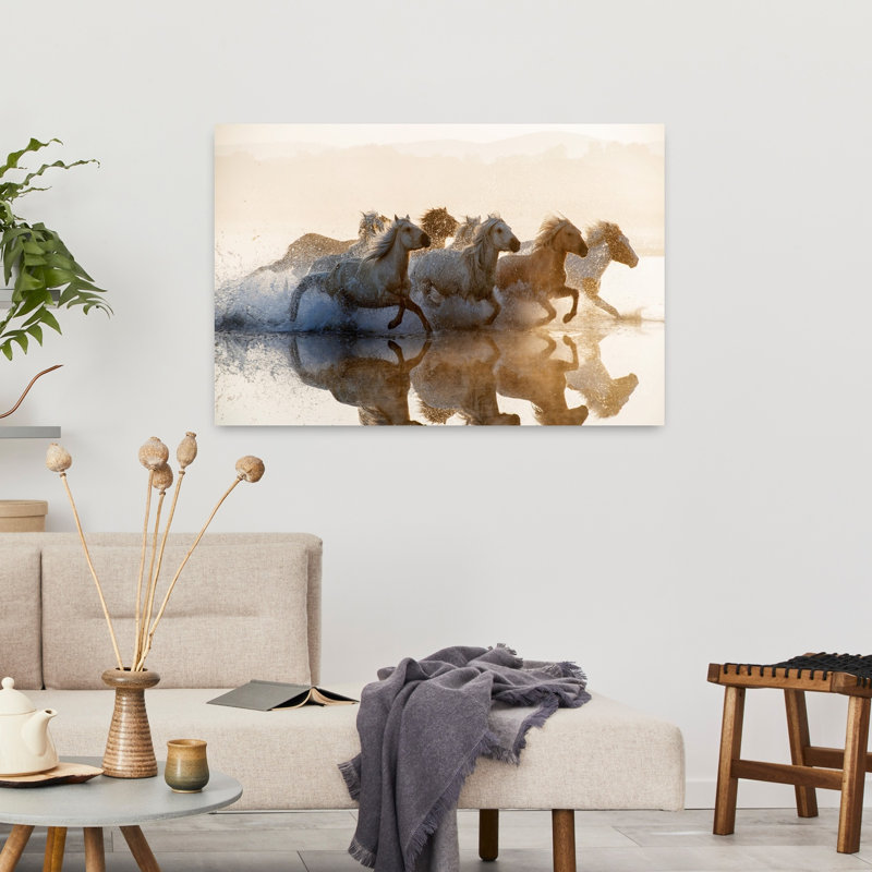 Art contemporain, paysage de cheval abstrait côtier, H 24 po x l 36 po