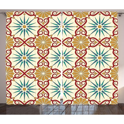 Chantel Moroccan Eastern Islamic Sacred Geometry Art Figures with Classic Damask Elements Image Graphic Print & Text Semi-Sheer Rod Pocket Curtain Pan -  Hokku Designs, LRUN5122 39456209