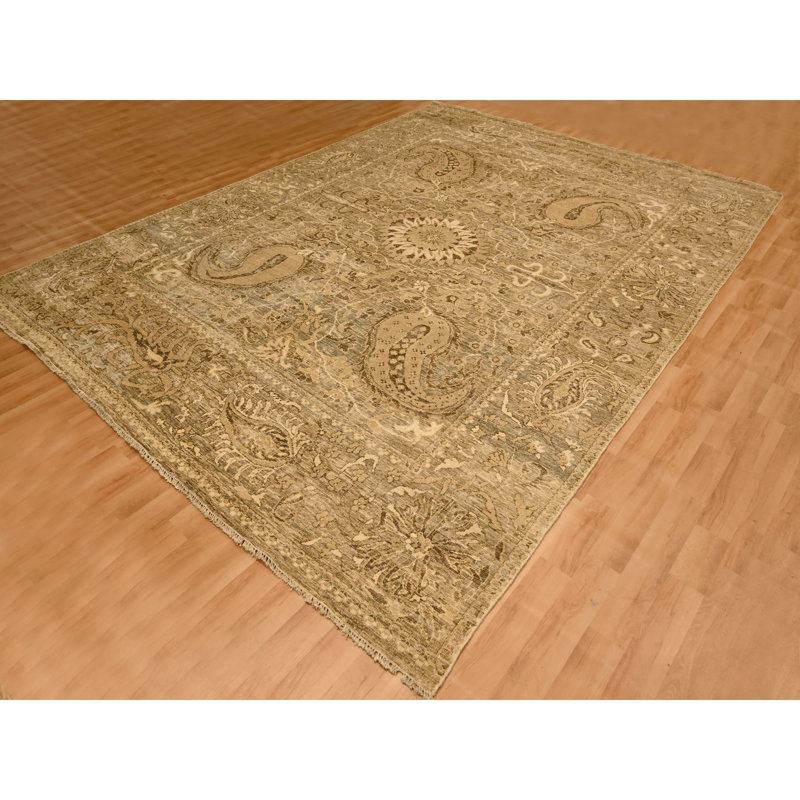 Tapis oriental 8 pi 9 po x 11 pi 10 po, ton sur ton, velours nul, vieilli, rasé avec motif Suzani, noué à la main, 100% laine, tapis oriental