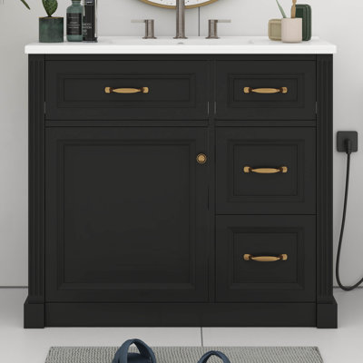 Meuble-lavabo 36 po avec lavabo, lavabo simple avec 4 tiroirs, porte à fermeture en douceur et tablette réglable, lavabo en céramique