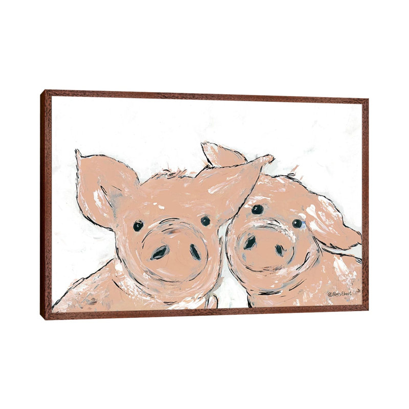 Pigs by Roey Ebert - Painting on Canvas, 66.04cm H x 101.6cm W x 3.81cm D, Classic Brown Wood Framed