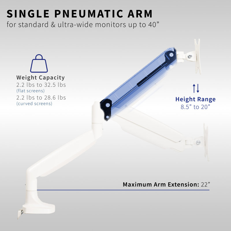 Support pour écran de bureau blanc VIVO Ultrawide avec bras à ressort pneumatique