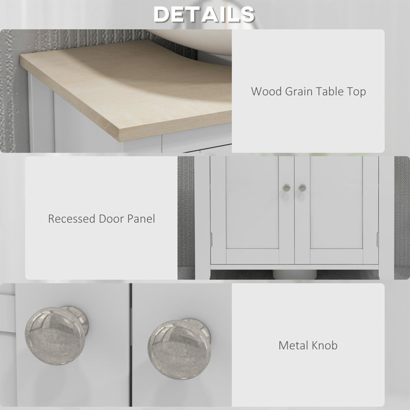 White Under Sink Bathroom Closet - U-Shape, Adjustable Shelf, Material Cabinet 23.5" D,