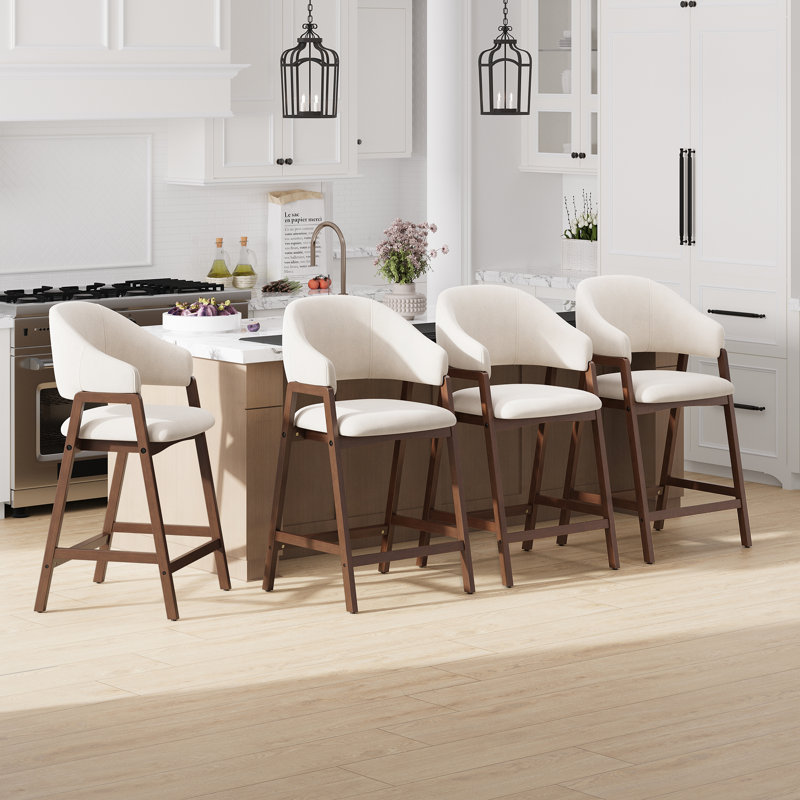 Tabouret de bar rembourré en bois massif, 4, Beige