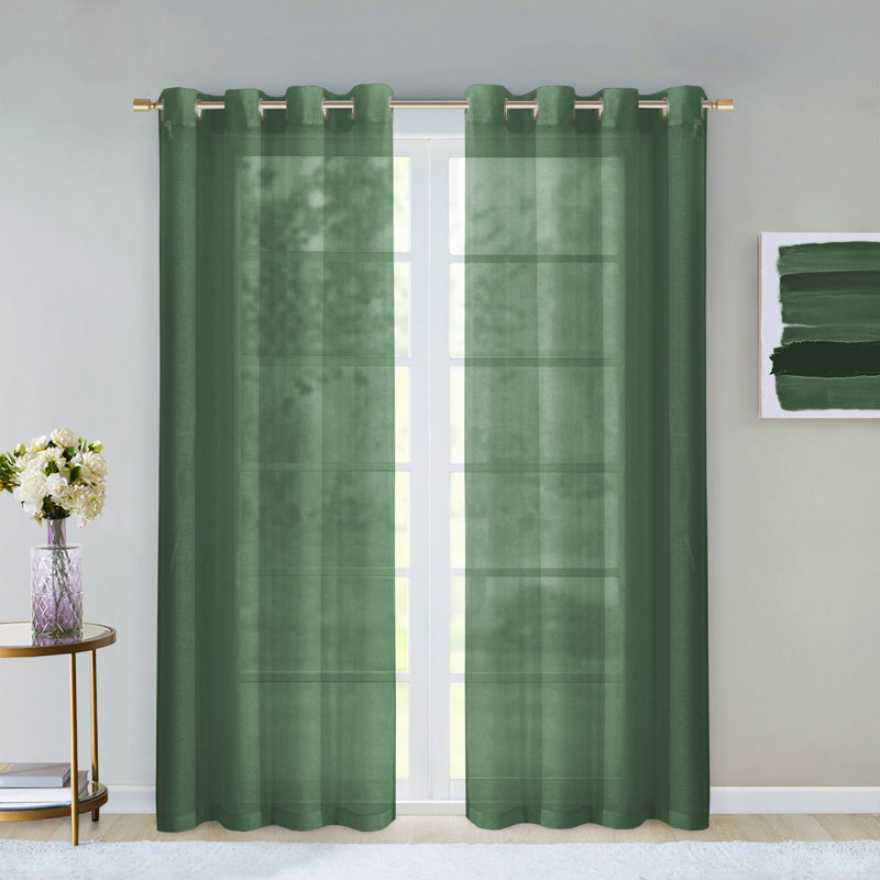 Paire de rideaux semi-transparents avec œillets Sirmans, sauge