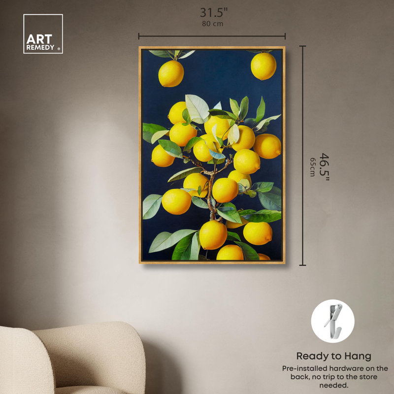 Art mural sur le thème des citrons en pleine floraison par Art Remedy, Cadre doré, H 46 po x l 31 po