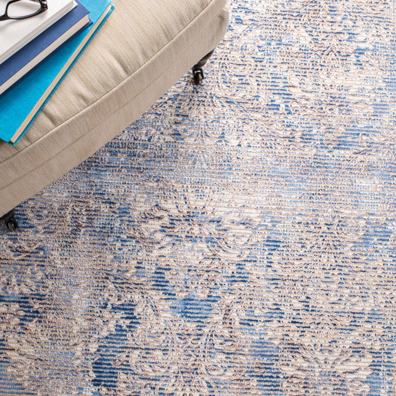 Merseyside Hand Woven Wool/Viscose Oriental Rug in Blue/Ivory, Rectangle 5' x 8'