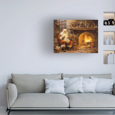 Wrapped Canvas Wall Art - Imagine It Images 'Santa by the Fire' Wall Art for Living Room, Bedroom, or Office Décor  - 35x47