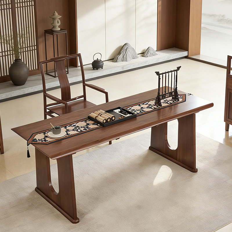 Bureau d'écriture en bois massif New Style chinois, H 29,53 po x l 94,48 po x P 35,43 po
