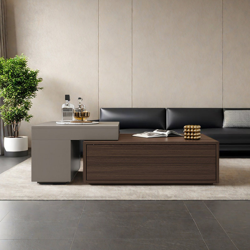 Table basse carrée de style luxueux, Bois brun foncé / kaki