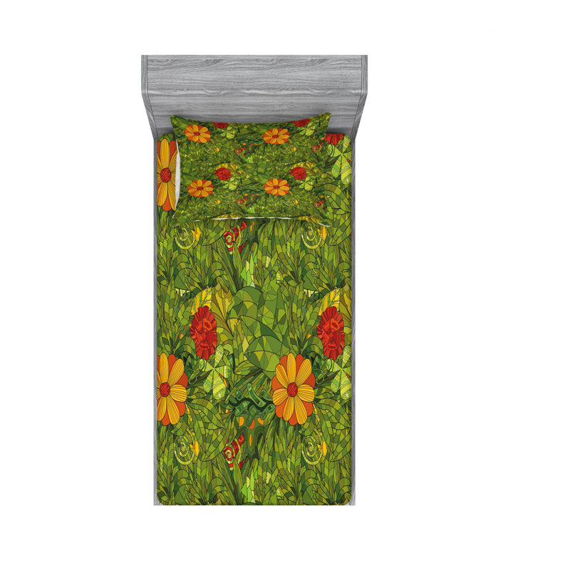 Microfiber Floral Sheet Set, Twin Sheet Set with Fitted Sheet