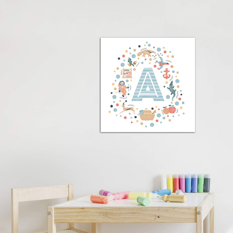 Lettre illustrée A bleue - impression, Toile tendue, Pas de tapis, H 12 po x l 12 po x P 1,5 po