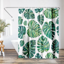 Green Leaves Shower Curtain, Green and Gold Tropical Leaves Shower Curtain  Set for Bathroom Waterproof Fabric Watercolor Eucalyptus Bathroom Decor  with Hooks, 72x72 Inch 