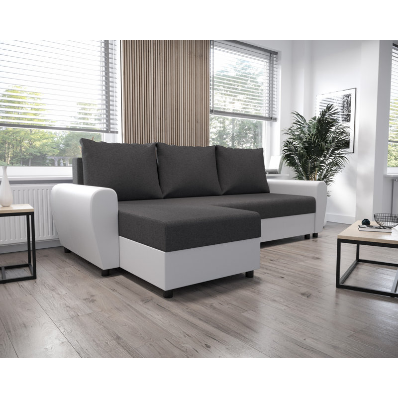 Shylee 3 Seater Corner Sofa , Gray/White - Sawana05/PU white, Left -sided