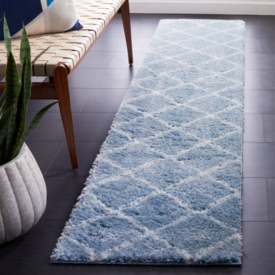 Tapis géométrique bleu / blanc