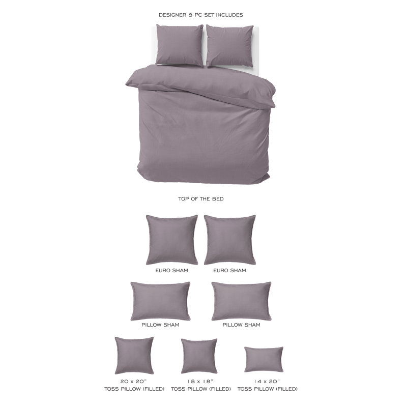 Elsie Linen Look Coverlet 8 Piece Designer Set, Twin Coverlet/Bedspread + 7 Additional Pieces, Lilac