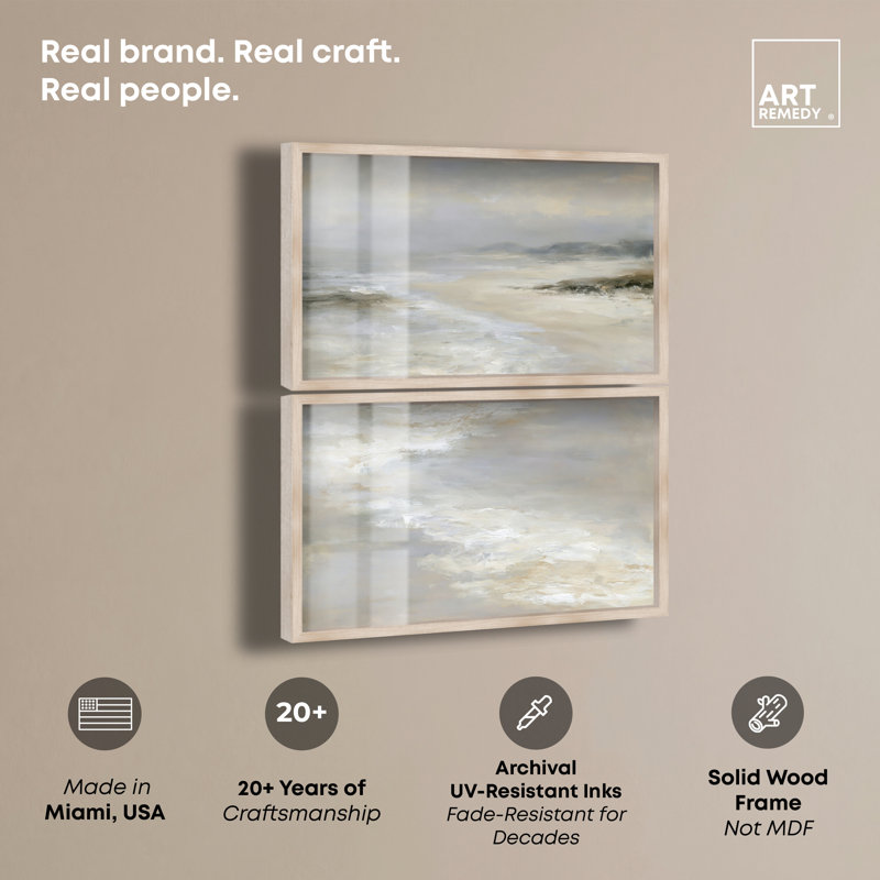 Décoration murale bord de mer Pale Beach II par Art Remedy, ensemble de 2, Natural Oak Frame