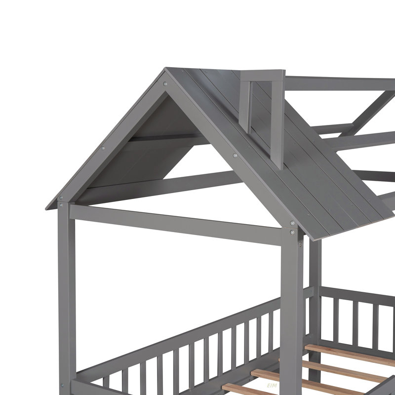Lit simple en bois avec clôture (lit), Gris