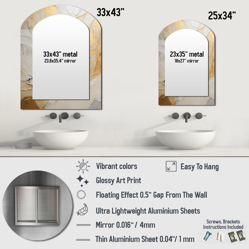 Miroir mural beige et doré Glacier Stone Simplicity II - Beige Modern, 43 po x 33 po