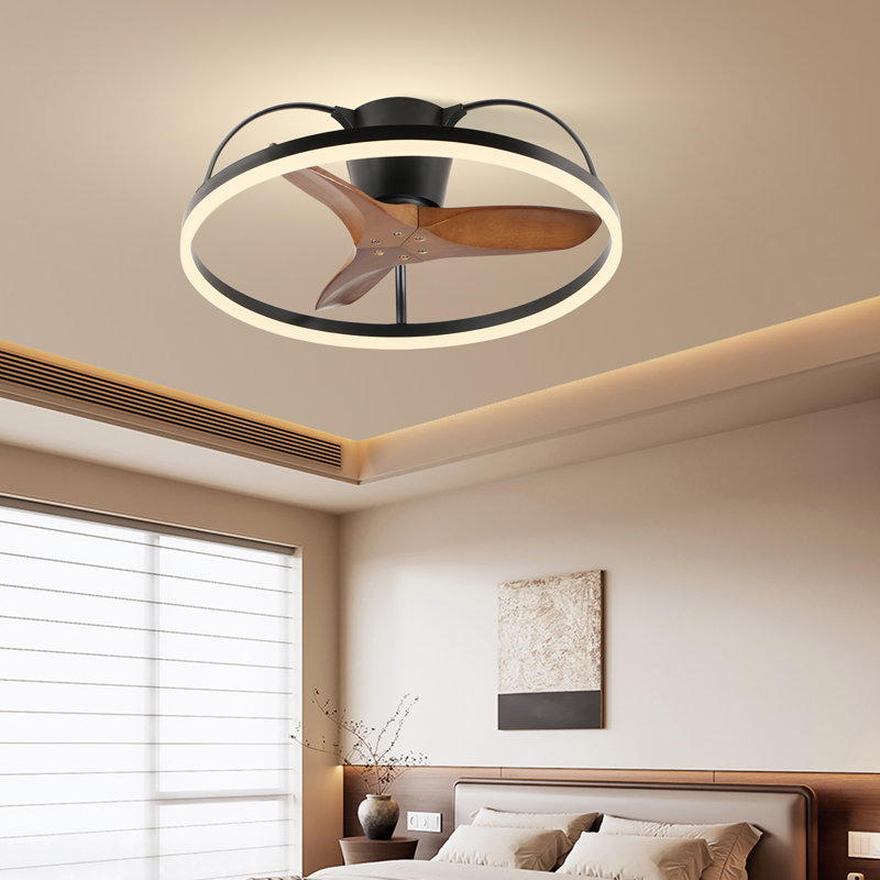 Ventilateur de plafond intelligent 24 po à profil bas avec lumière - télécommande, DEL à intensité variable (3000k-6000k), pales en bois massif, plafonnier pour chambre à coucher, cuisine, salon