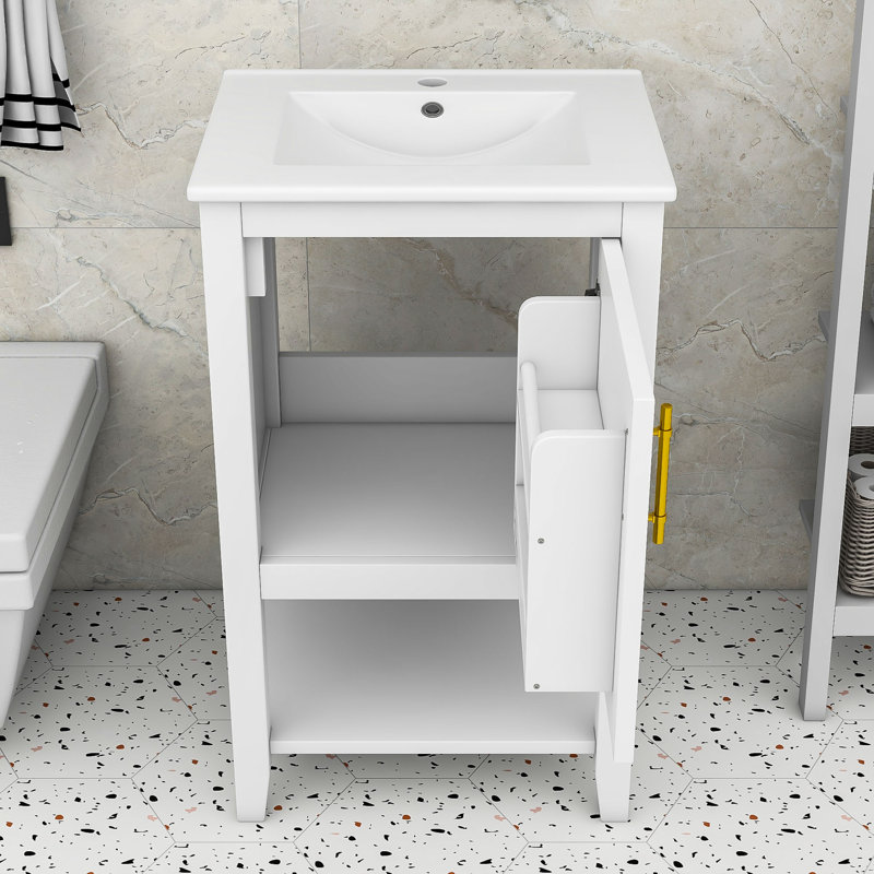 Ovid Bathroom Vanity Cabinet with Sink, Soft Closing Door, Rack and Shelf, White