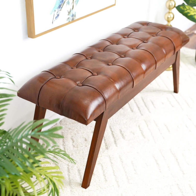 Banc en cuir brun clair Maja