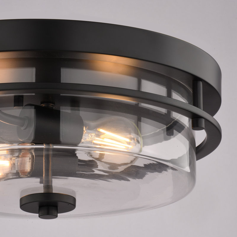 Plafonnier encastré 2 lumières Arboles, finition noir mat, design rond, verre transparent, 14,75 po de largeur, compatible avec les DEL