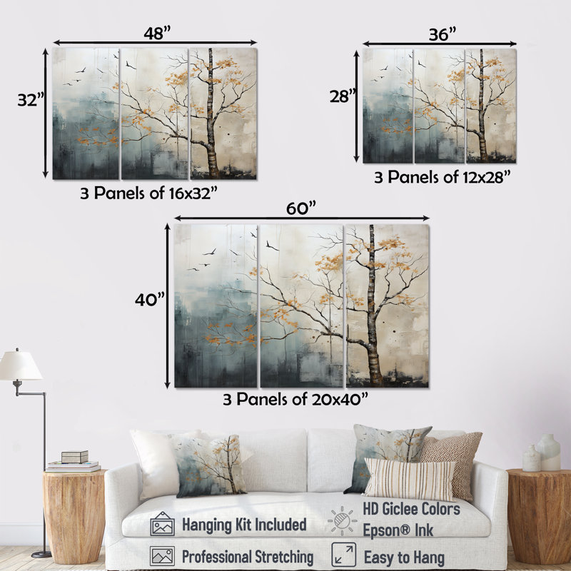 Gris, minimalisme, calme, rivière, forêt, rivière, ensemble d'art mural, Toile tendue, H 28 po x l 36 po x P 1 po