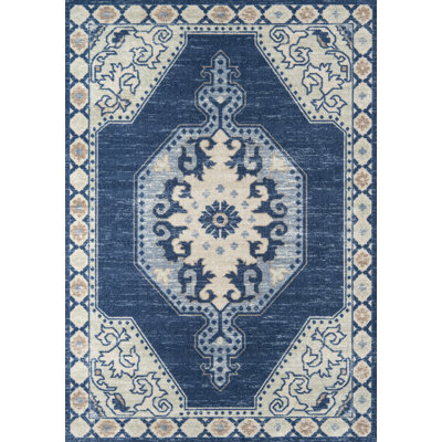 Denya Oriental Wool Navy/Ivory Area Rug