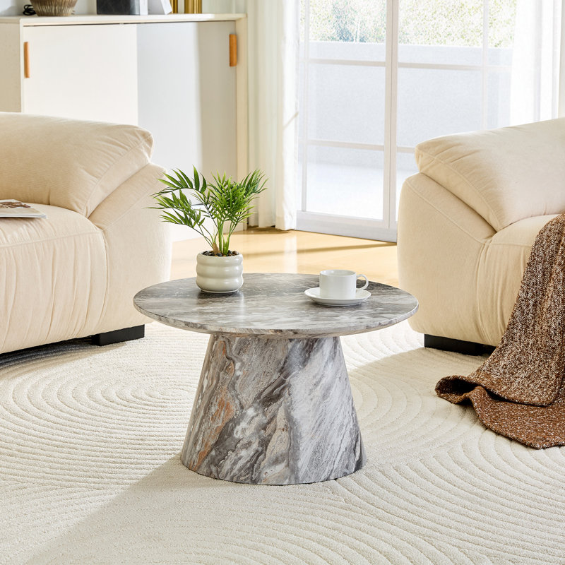 Table basse circulaire gris en fibres à densité moyenne texturée - 23,6 pouces de diamètre (sans la chaise)