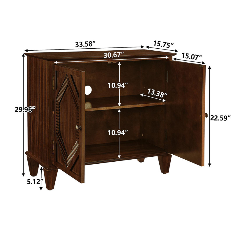 Buffet 33,6 "rétro en bois avec rangement, armoires décoratives symétriques
