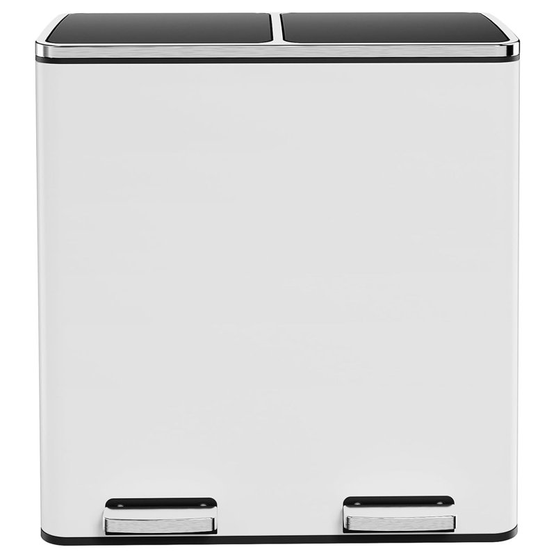 GallonStainless Steel Trash Can, Dual Compartment, Metal Kitchen Step Recycle Bin, Metal Double Dustbin, in-Home Garbage Rubbish Can, Removable Liner Buckets