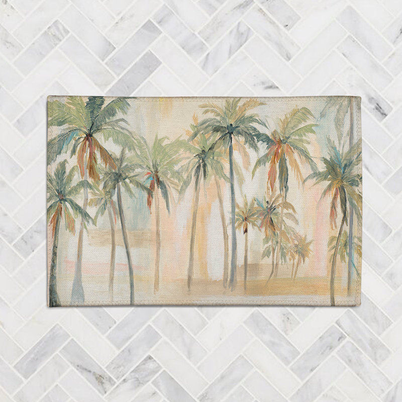 Tapis beige / vert tissé à la machine The Palm Beach Tropics, Rectangle 2 pi x 3 pi