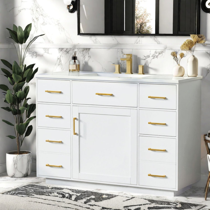 Meuble-lavabo moderne (avec meuble-lavabo et lavabo) avec rangement, Blanc