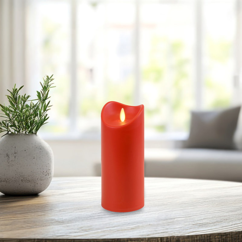 Bougie pilier à pile avec flamme vacillante, H 9 po x l 3,5 po x P 3,5 po, Rouge