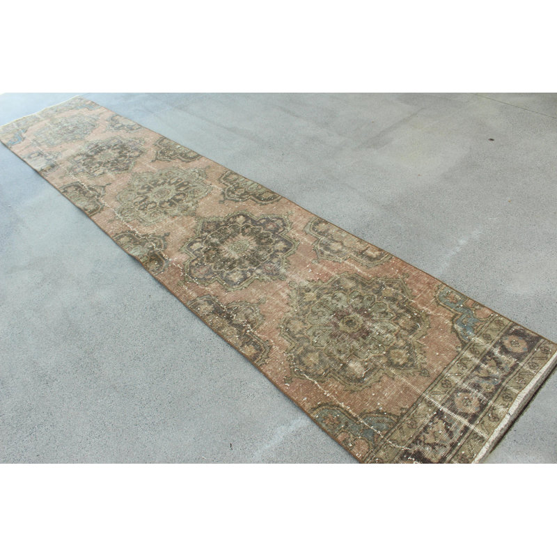 Tapis turc rétro vintage Oushak 3 x 13 idéal pour les escaliers dans un design rouge pour améliorer votre expérience de couloir