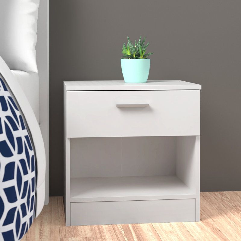 Brylene 45cm W Manufactured Wood Bedside Table, White High Gloss / White Matte