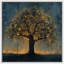 Golden Blossom Tree at Twilight Wall Decor for Living Room-128138904-128138907
