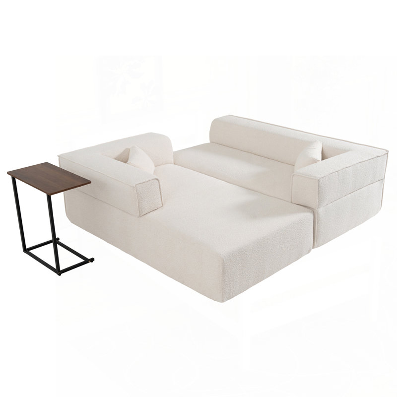 Versatile Modular Sofa with Free Side Table and Pillows for Living Room, Beige