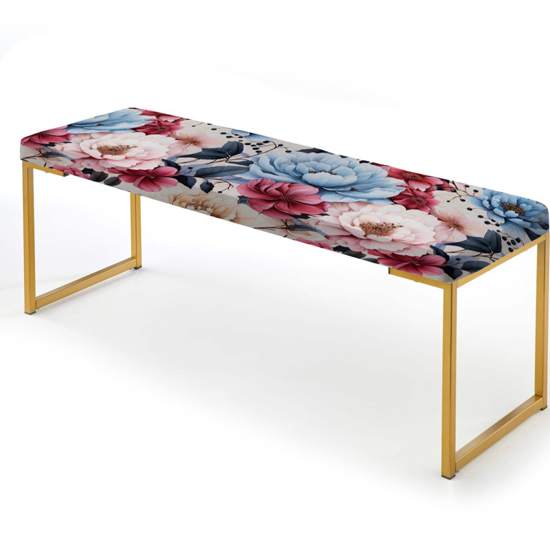 Banc floral rembourré or, Aquarelle, rêves floraux