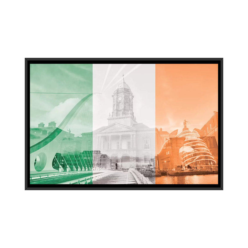 "the fair city-dublin" , impression sur toile tendue, H 32 po x l 48 po x P 1,5 po, Toile avec cadre noir, Pas de tapis