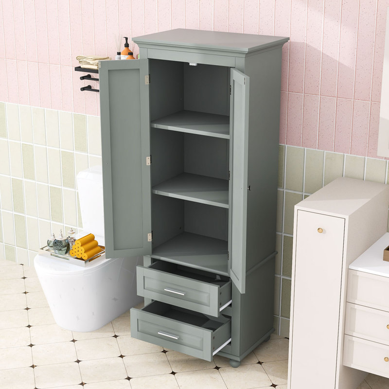 Modern Bathroom Storage Cabinet with Adjustable Shelf, 2 Drawers and Anti-Tipping Design, Gray